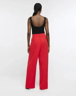 River Island pleated wide leg trousers Red Online