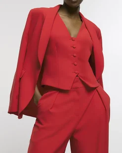 River Island pleated wide leg trousers Red Online