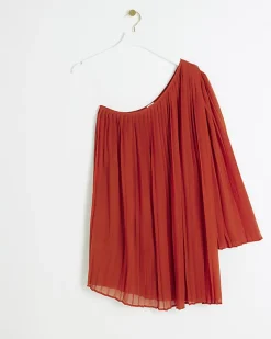 River Island Red plisse one shoulder shift mini dress Orange Fashion