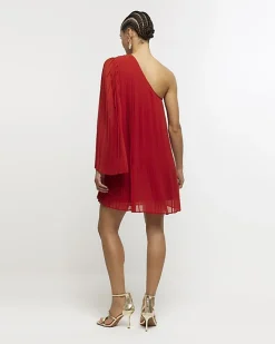 River Island Red plisse one shoulder shift mini dress Orange Fashion