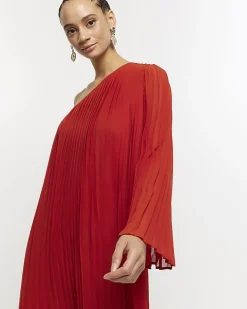 River Island Red plisse one shoulder shift mini dress Orange Fashion