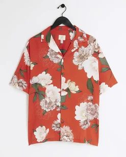 River Island regular fit floral revere shirt Red Outlet