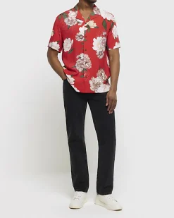 River Island regular fit floral revere shirt Red Outlet