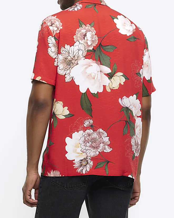 River Island regular fit floral revere shirt Red Outlet