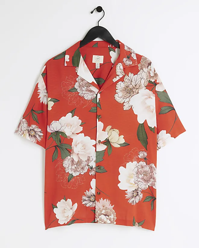 River Island regular fit floral revere shirt Red Outlet