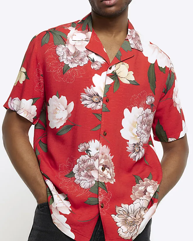 River Island regular fit floral revere shirt Red Outlet