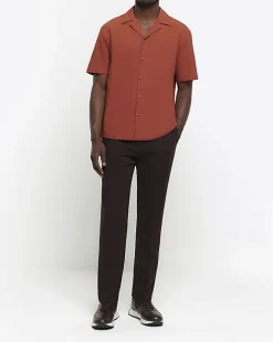River Island regular fit seersucker revere shirt Red Fashion
