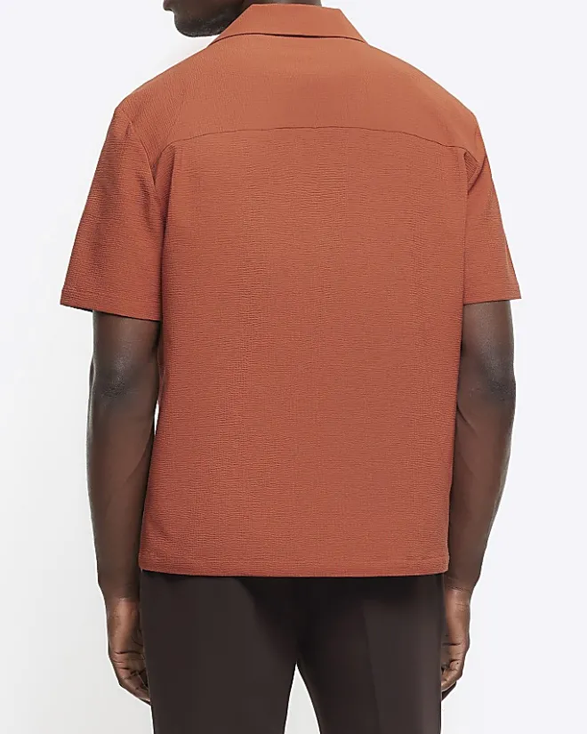 River Island regular fit seersucker revere shirt Red Fashion