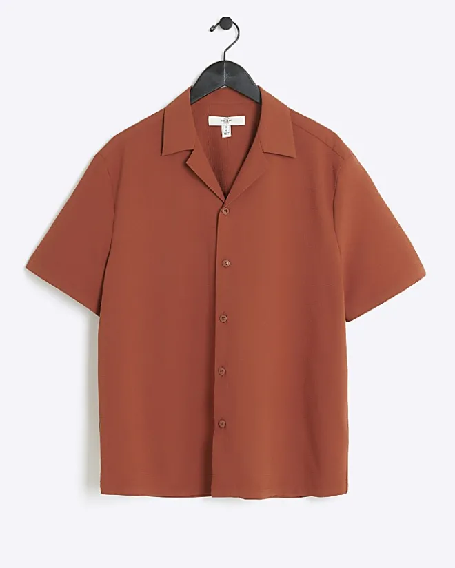 River Island regular fit seersucker revere shirt Red Fashion