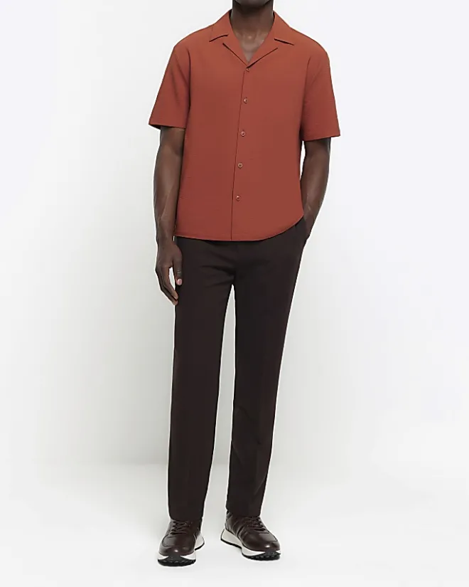 River Island regular fit seersucker revere shirt Red Fashion