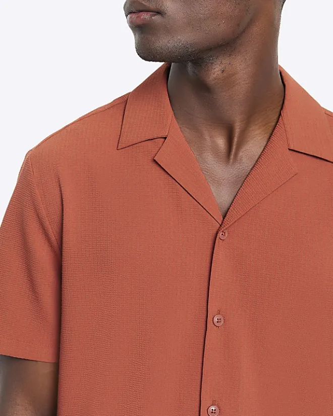 River Island regular fit seersucker revere shirt Red Fashion