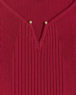 River Island rib long sleeve bodycon midi dress Red Discount