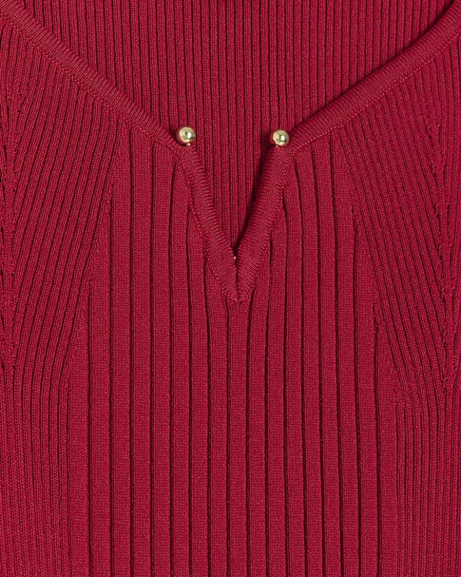 River Island rib long sleeve bodycon midi dress Red Discount