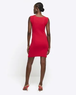 River Island rib peplum hem bodycon mini dress Red Hot