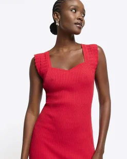 River Island rib peplum hem bodycon mini dress Red Hot