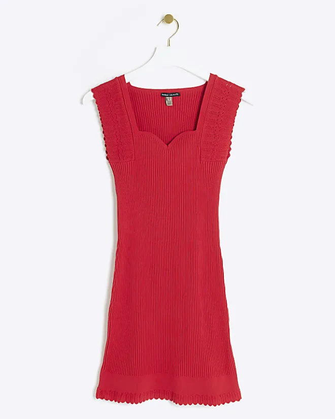 River Island rib peplum hem bodycon mini dress Red Hot