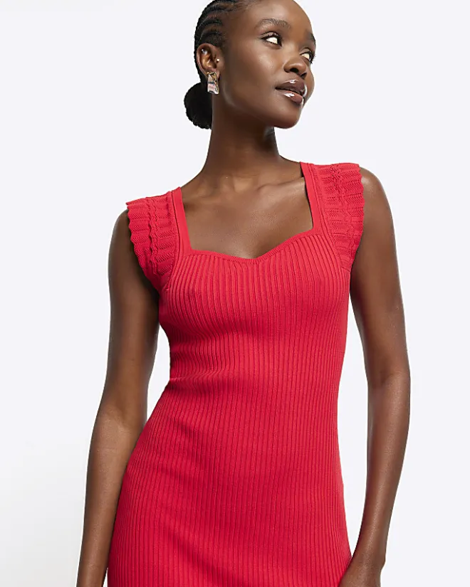 River Island rib peplum hem bodycon mini dress Red Hot