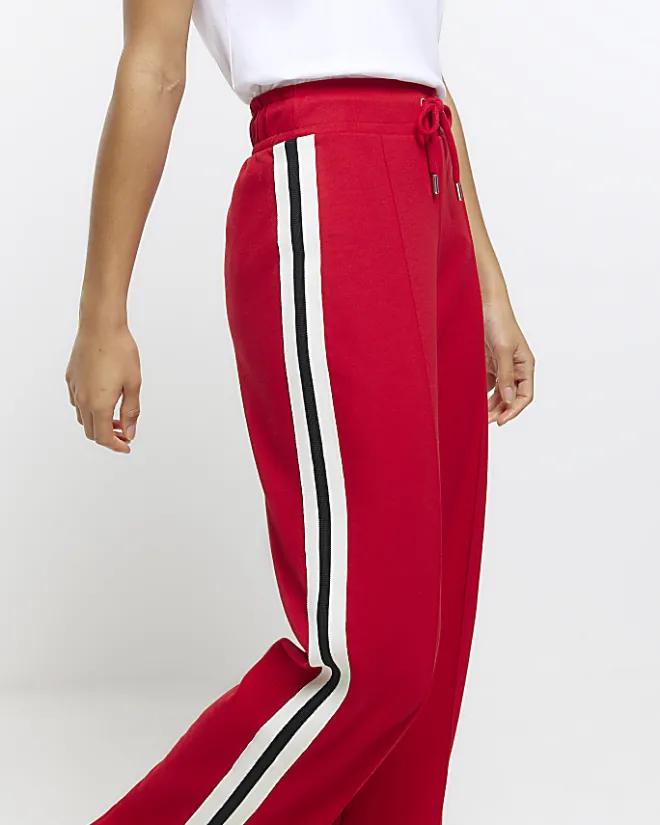 River Island side stripe wide leg joggers Red Sale