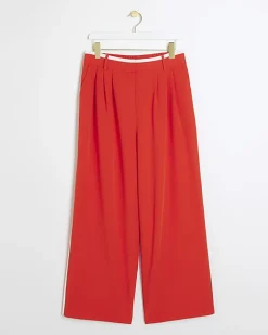 River Island side stripe wide leg trousers Red Outlet