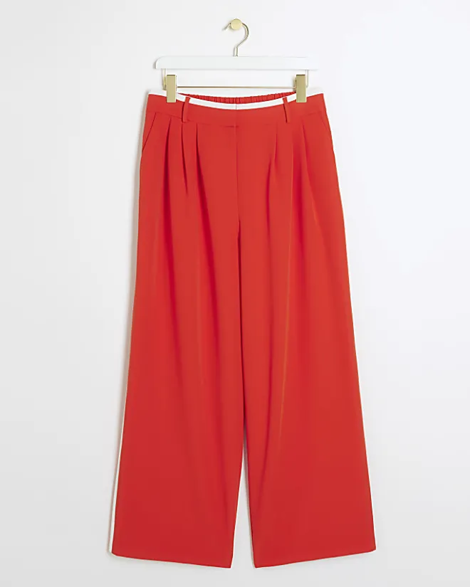 River Island side stripe wide leg trousers Red Outlet