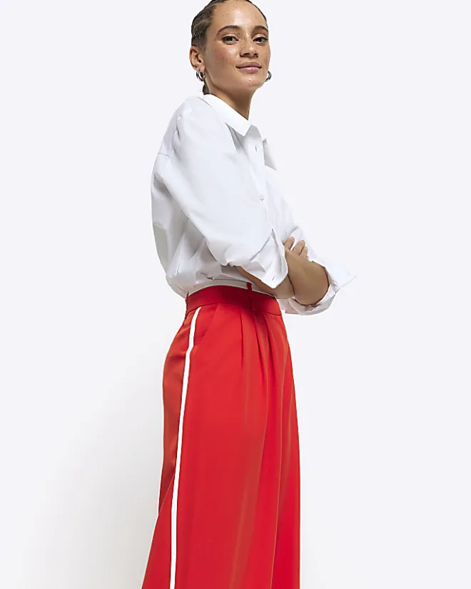River Island side stripe wide leg trousers Red Outlet