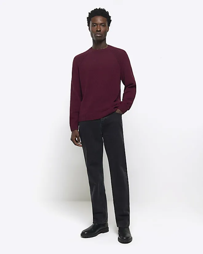 River Island slim fit crew neck jumper Red Best