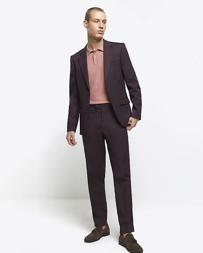 River Island slim fit twill suit jacket Red Online