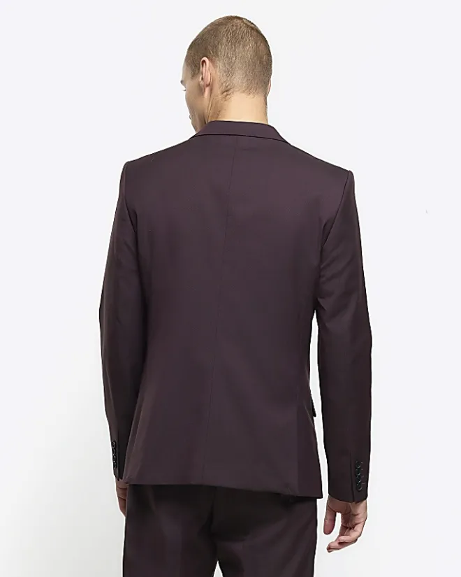 River Island slim fit twill suit jacket Red Online