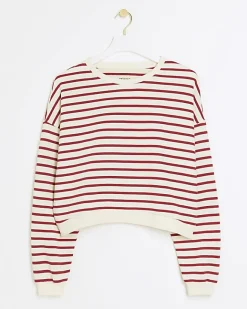 River Island stripe crop sweatshirt Red Best