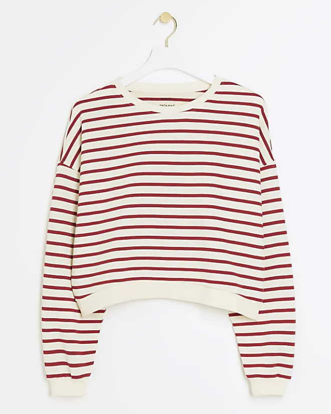 River Island stripe crop sweatshirt Red Best