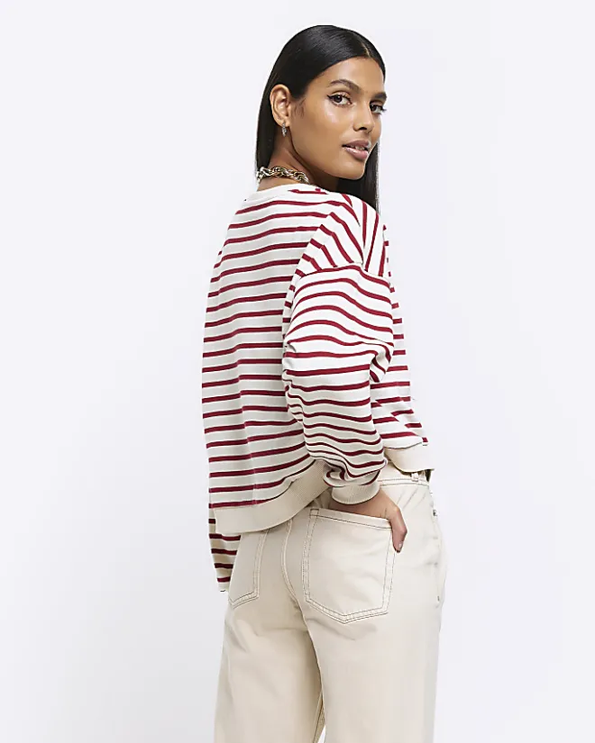 River Island stripe crop sweatshirt Red Best