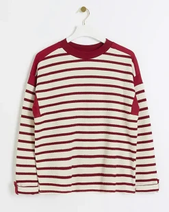 River Island stripe long sleeve sweatshirt Red Hot