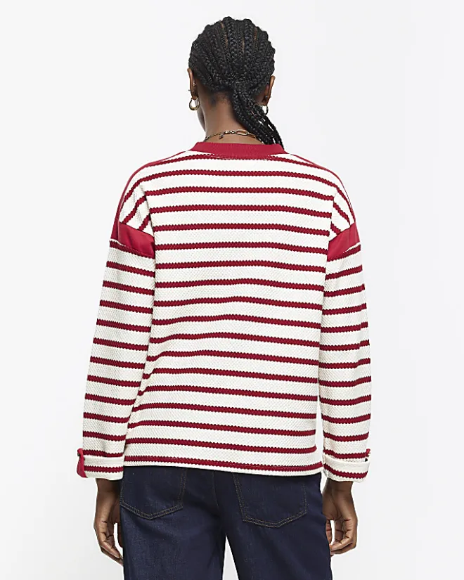 River Island stripe long sleeve sweatshirt Red Hot