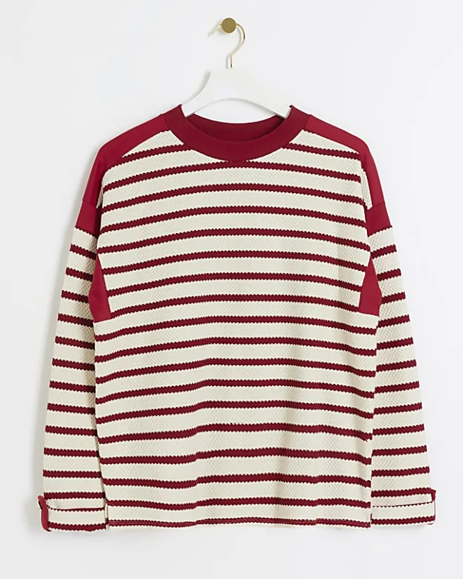 River Island stripe long sleeve sweatshirt Red Hot