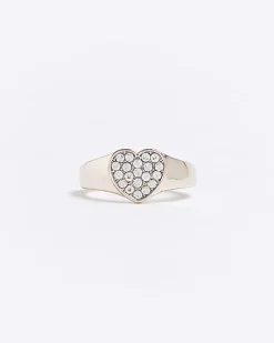 River Island Rose gold heart diamante ring Yellow Best