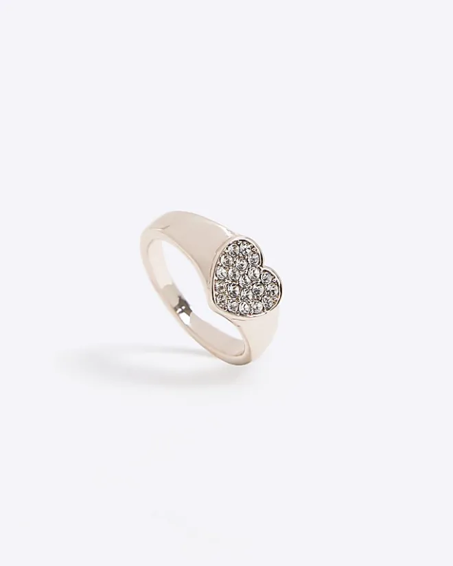 River Island Rose gold heart diamante ring Yellow Best