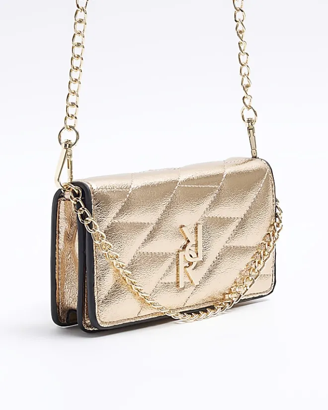 River Island Rose gold quilted cross body purse Yellow Sale