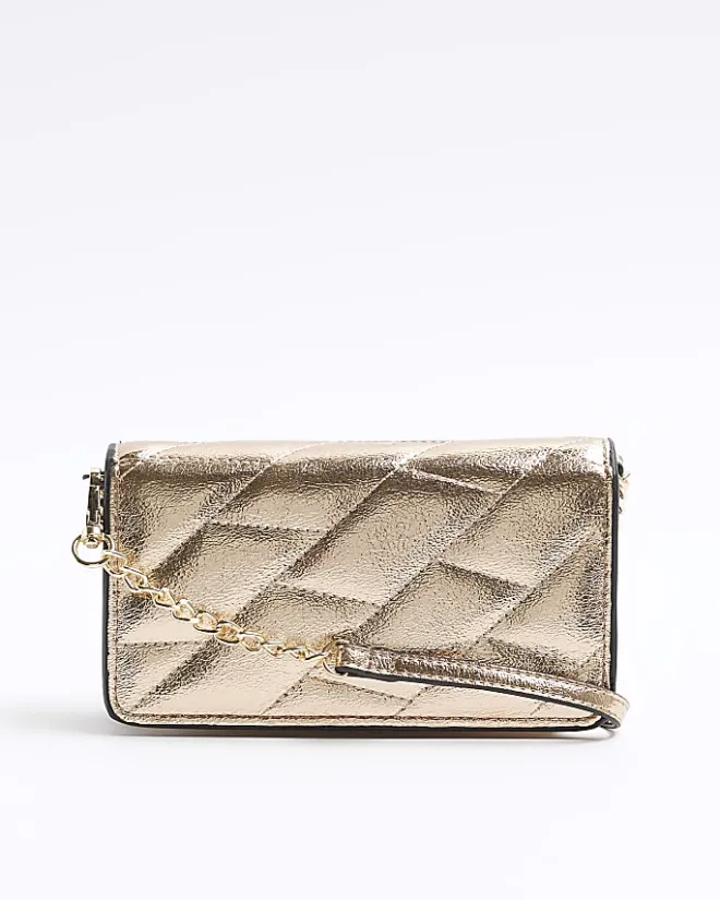 River Island Rose gold quilted cross body purse Yellow Sale