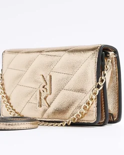 River Island Rose gold quilted cross body purse Yellow Sale