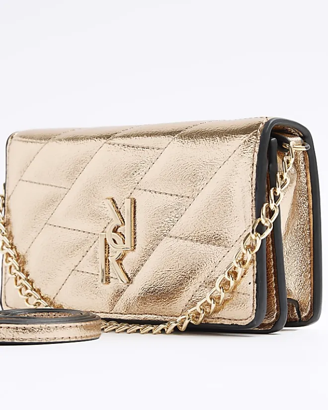River Island Rose gold quilted cross body purse Yellow Sale