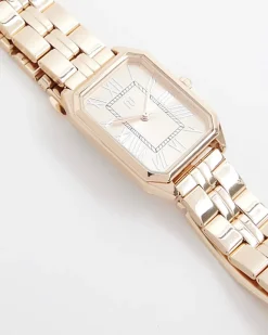 River Island Rose gold rectangle face watch Yellow Discount