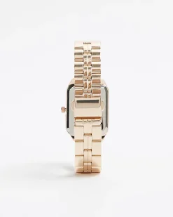 River Island Rose gold rectangle face watch Yellow Discount