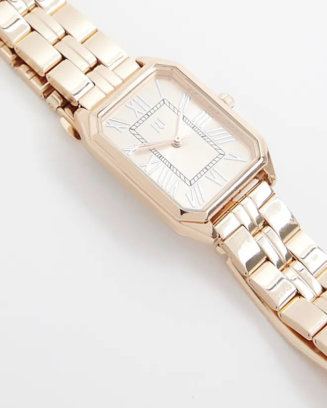 River Island Rose gold rectangle face watch Yellow Discount