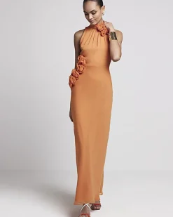 River Island Rust corsage high neck slip maxi dress Brown Sale