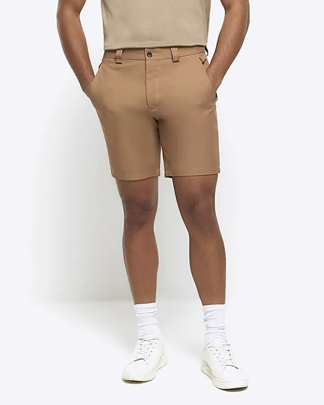 River Island Rust tapered fit shorts Brown Online