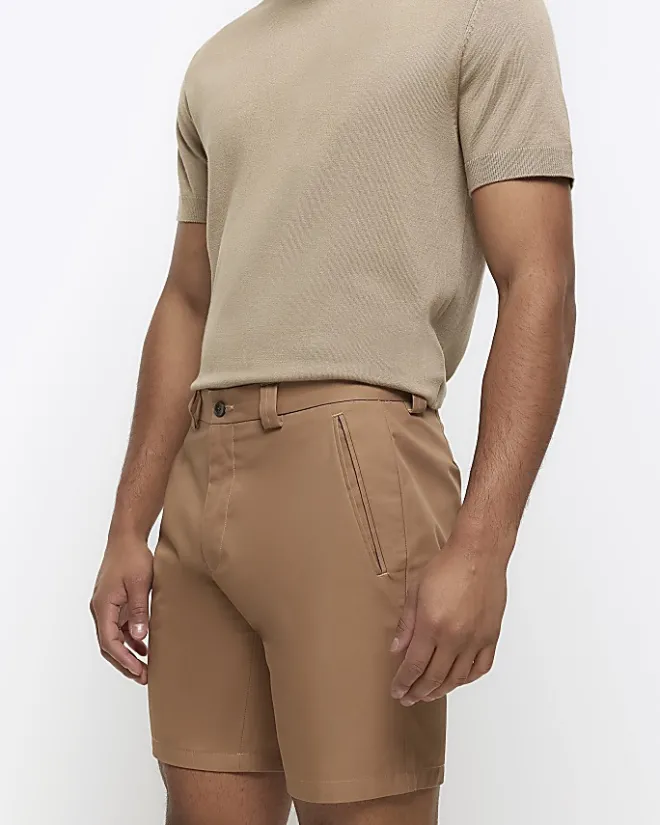 River Island Rust tapered fit shorts Brown Online