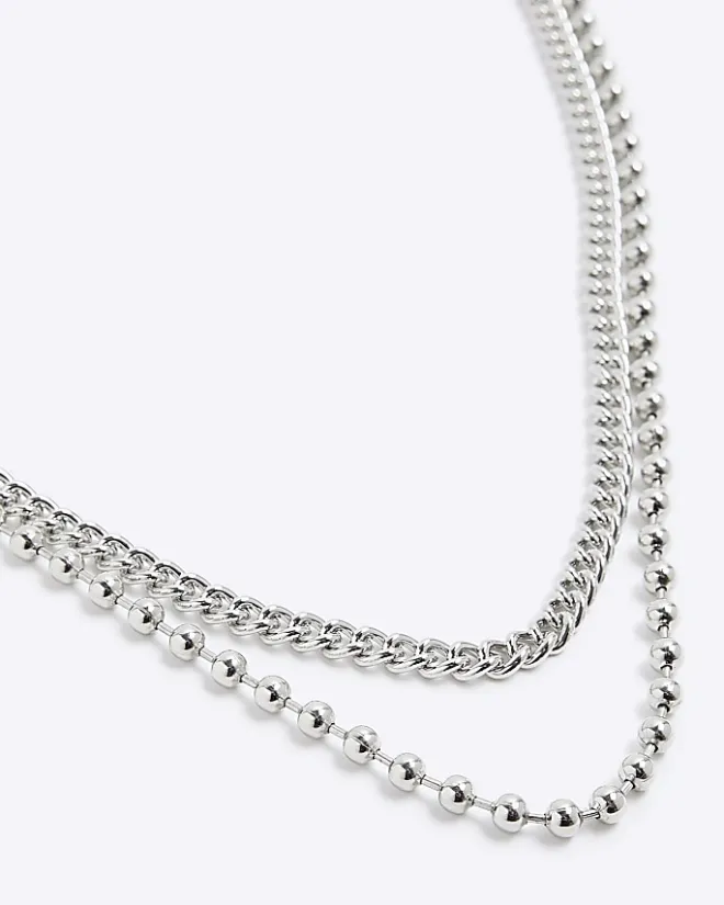 River Island Silver ball chain multirow necklace Grey Outlet