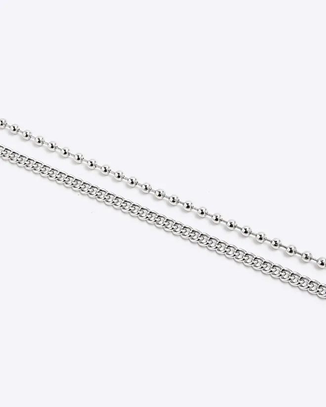 River Island Silver ball chain multirow necklace Grey Outlet