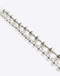 River Island Silver Ball Chain Multirow Necklace Grey Fashion