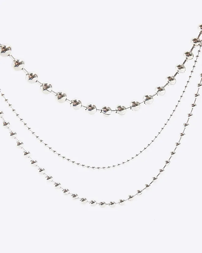 River Island Silver Ball Chain Multirow Necklace Grey Fashion